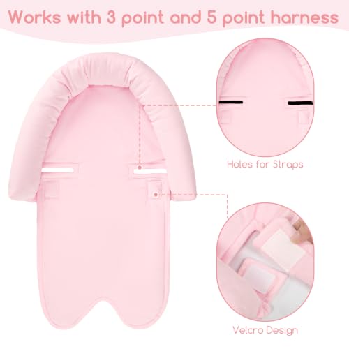 Image of Baby Car Seat Head Support for Newborn, 2 in 1 Infant Car Seat Head Body Support with Strap Pads, Soft Stroller Cushion Pillow Insert for Girls, Fits for Stroller, Swing, Pink