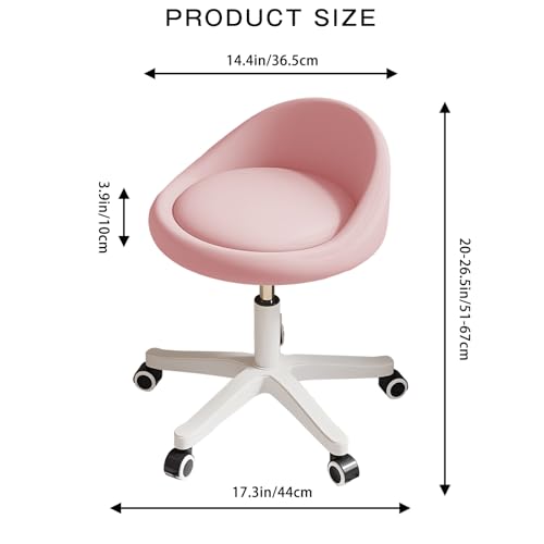 Image of Rolling Stool Chair with Backrest, Round PU Leather Adjustable Height Hydraulic Swivel Rolling Stool for Spa Salon Tattoo Massage Doctor Dental Medical Office Pink