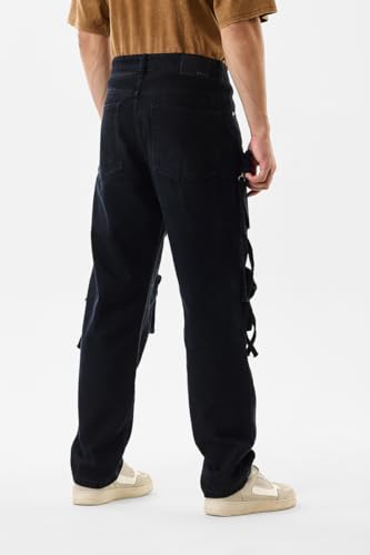 Image of SNITCH Men Cargo Pants | Baggy Fit with Multiple Utility Pockets & Turned-Up Cuffs | Cotton Blend Fabric for Streetwear & Casual Outings