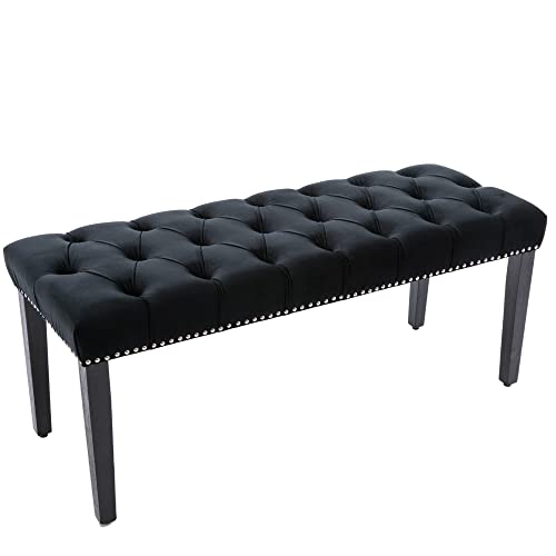 KCC Button-Tufted Ottoman Bench, Upholstered Bedroom Benches Velvet Footrest Stool