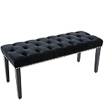 Button-Tufted Ottoman Bench, Upholstered Velvet Bedroom Benches,Black