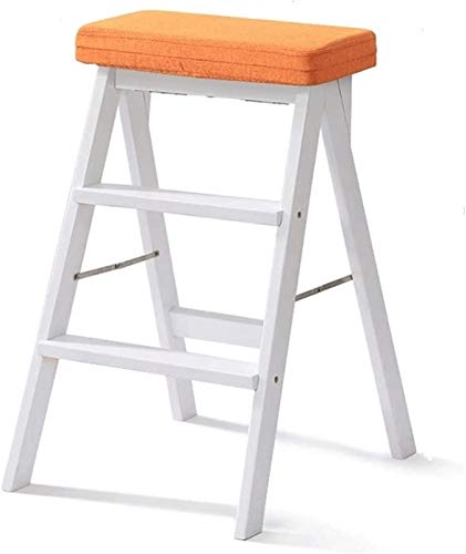 Taburete de escalera de madera con 2 peldaños y diseño plegable portátil 2