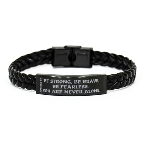 Joshua1:9, Be Strong, Be Brave, Braided Leather Bracelet, Bible Verse Bracelet, Christian Gifts, Inspirational Jewelry, Confirmation Sponsor Gifts, First Holy Communion Baptism Gifts, Religious Bi
