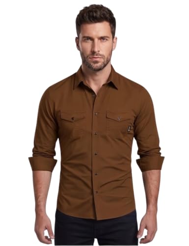 Image of Men's Double Flap Pocket | Regular Fit | Solid Spread Collar | Versatile Everyday Office Wear Comfortable |Stylish Design | Shirt