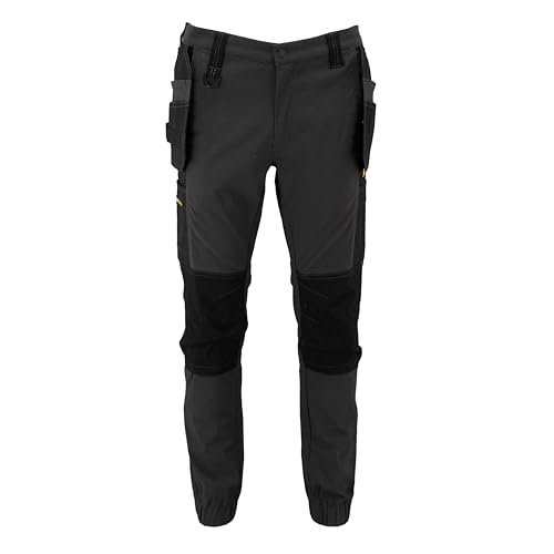 DEWALT Pritchard Mens Regular Fit Tapered Leg Elasticated Hem Holster Pocket Pro-Stretch Work Trousers Grey/Black W34/L31