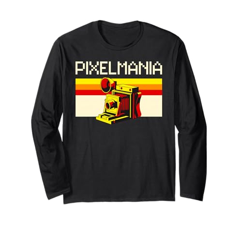 Pixelmania Retro Cámara Vintage Pixel Art Manga Larga