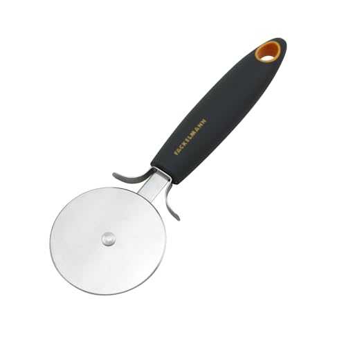 Fackelmann Soft Corta Pizzas, Cortador de Pizza, Pasta y Masa, Cortador de Sandwich, Acero inoxidable con Mango Ergonómico, Color Gris y Naranja, 19,5 x 6 cm, 1 ud
