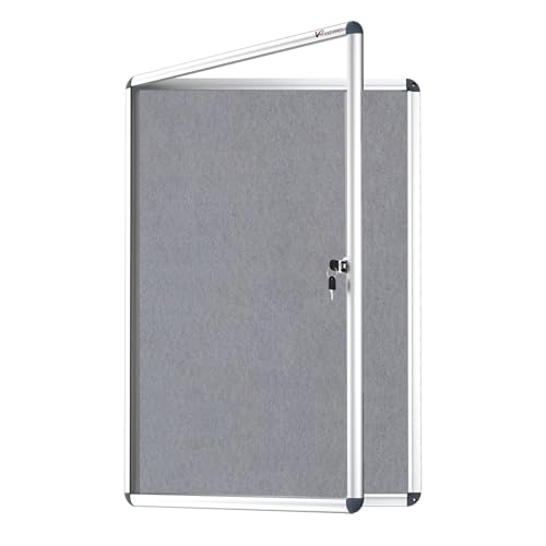 VIZ-PRO Tamperproof Lockable Grey Fabric Notice Board 90 x 60 cm