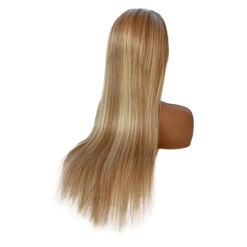 Image of Ash Blonde Highlight Wig Human Hair, Wear and Go Glueless 13x4 Frontal Wig Ombre Colored Balayage Blonde with Brown Lace Front Wigs Human Hair 180% Density Thick Ends Free Part Lace Wigs for Women 22 inch