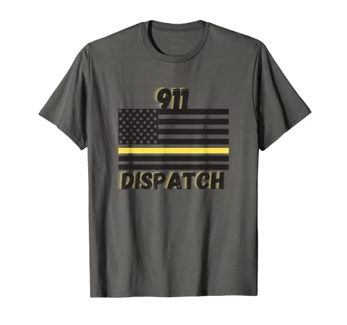 911 Despacho. bandera americana línea amarilla Camiseta