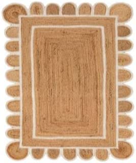 Scallop Pattern Jute Bohemian Area Rug (Off White, 2'x3')