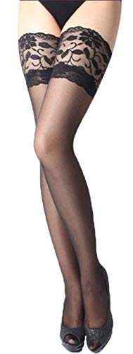 BOLAWOO-77 Medias De Encaje Visible De La Parte Superior del Mode De Marca Muslo Medias Elásticas Medias Semi Transparentes (Color : Negro, Size : One Size)