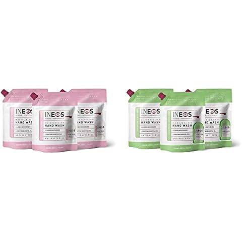INEOS Antibacterial Moisturising Hand Wash White Rose & Neroli 1L (Pack of 3) & Cleansing Hand Wash Cucumber & Aloe 1L Green,pack of 3 Cover