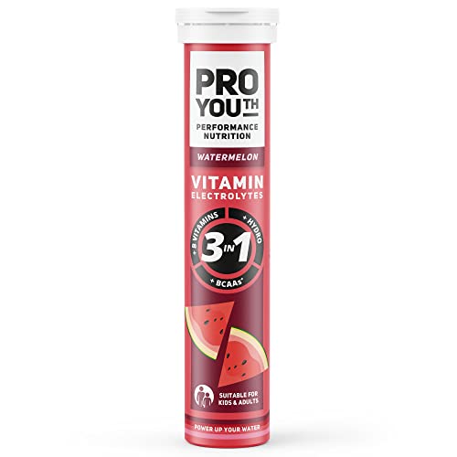 ProYouth Electrolytes Tablets with Vitamins for Kids and Adults - Hydration & Rehydration with Electrolytes, Vitamins and Minerals - No Caffeine, No Sugar | 20 Tablets Watermelon | Pack of 1