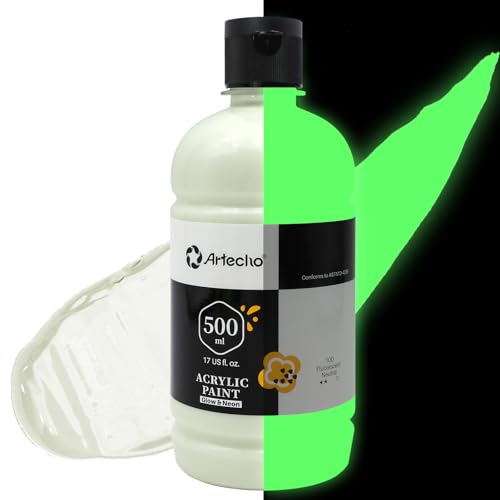 Image of Artecho Neutral Glow in the Dark Acrylic Paint 500ml / 17oz Large Bottle | Semi Glossy Finish, High Pigment Rich Color Craft Paint for Canvas, Rocks, Wood, Fabric, Ceramic, Non-Toxic