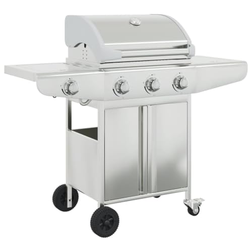 Barbacoa de gas con 4 llamas de acero inoxidable y acero cromado, perfecta para jardín y balcón, duradera y fácil de limpiar