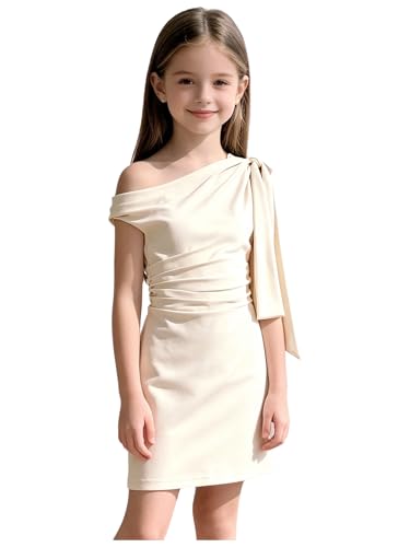 Aislor Robe Soirée Enfant Fille Robe Demoiselle Dhonneur Fille en Forme A avec Attaches sur Les Épaules Ceremonie Ans De Soiree Ans Mariage Abricot 7-8 Ans