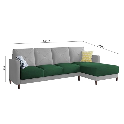 Image of Baloney RHS 6 Seater L Shape Sofa Set for Living Room (Green Grey Fabric) Premium Fabric Sofa