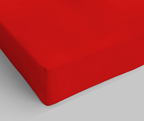 Fitted Sheet with Corners for Double Bed Cotton, Made in Italy, Bed Linen 170 x 200 cm with Elasticated Corner 25 cm, Red