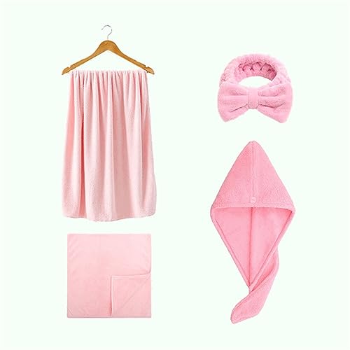 Juego de cuatro piezas de baño de terciopelo coral con toalla absorbente y gorro para pelo seco 2