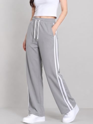 Image of Samfor Woman's Loose Fit Track Pants - Polycotton Joggers with Elastic Waistband & Side Pockets, Lower Comfortable for Gym, Running & Casual Wear