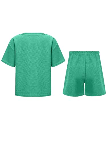 Kids Boys Girls Waffle Texture Casual Sports Football Basketball Suit Short Sleeve Tshirt And Shorts Set2