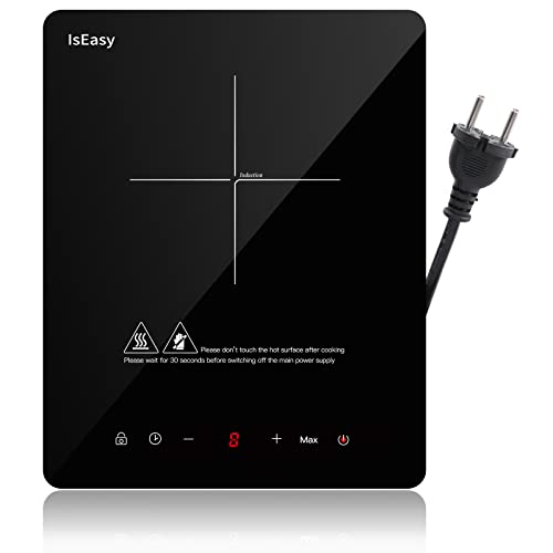 IsEasy Placa de inducción portátil, Cocina de inducción de una zona para picnic al aire libre, 2100 W, Vidrio negro (2100W-NEW）