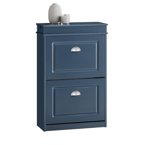 SoBuy Meuble Chaussures Bleu avec Tiroir et Crochets – Meuble à Chaussure 2 Abattants - Rangement Chaussure pour 8 Paires – Meuble Chaussures Entrée...