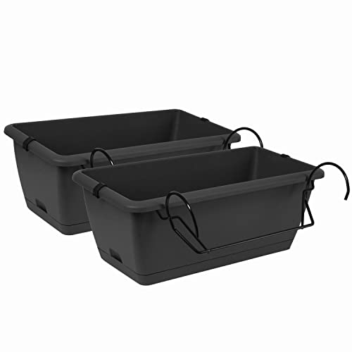 Tymar Fioriera per balcone, ringhiera, confezione da 2, fioriera da balcone con supporti, con sistema di irrigazione (2 confezioni), antracite, 40 cm