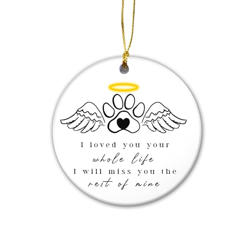 Pet Memorial Ornament Ceramic Keepsake Dog & Cat Loss Ornament with Angel Wings and Halo Pet Remembrance Gift for Pet Owners Sympathy Christmas Ornament