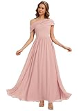 Ever Pretty Abendkleider Lang Brautjungfernkleider Chiffon Ärmellos Elegant für Hochzeitsgäste Rosa 38