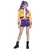 Girls Pop Singer Rumi Costume Kids Demon Cosplay Hunters Costume 3-Piece Outfit with Jacket, Crop Top, and Shorts ZW167L