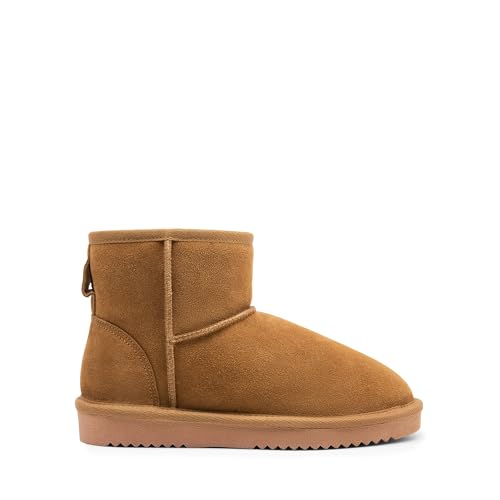 DREAM PAIRS Snow Boots for Women Genuine Suede Faux Fur Lining Anti-Slip Warm Winter Booties Slip On Memory Foam Ankle Boots FuzzyClassicⅡ Low Boots2