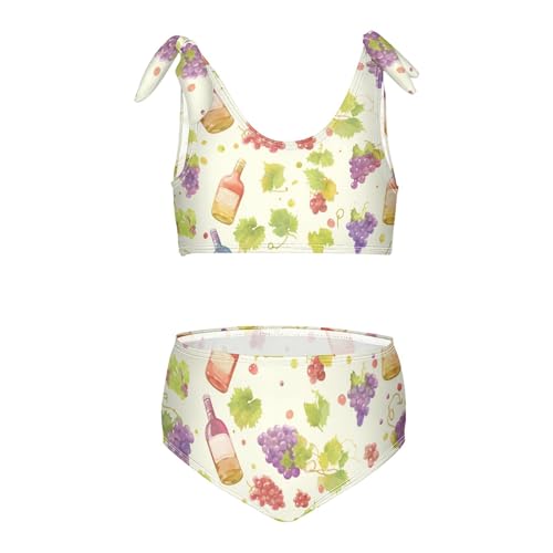 KLL Grapes Bottles Wine Girls 2 Piece Bikini Set Quick-Dry Swimsuit Swimwear Adjustable Strap