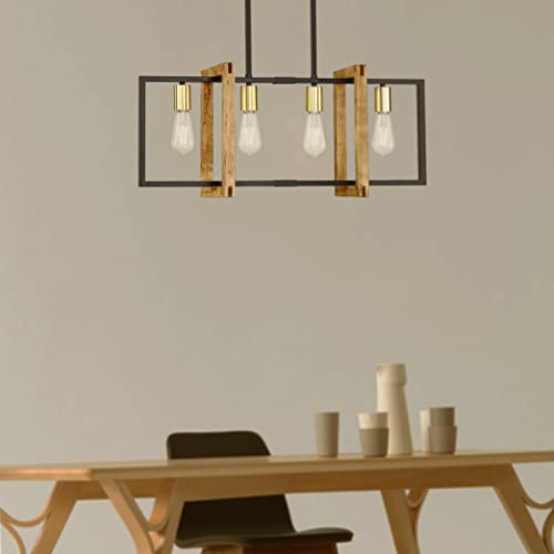 Doraimy Lighting Farmhouse Rustic 4 Light Gold Chandelier Kitchen Island Dining Room Light Fixture Hand Painted Natural Rubber Wood Lantern Cage Frame Black Finish For Hallway Dining Room Bedroom #TOP3