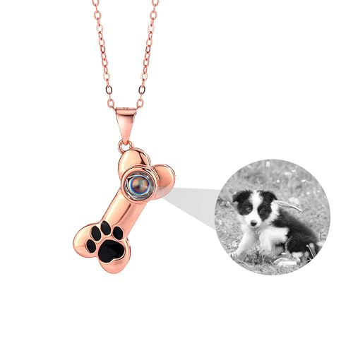 ZqlDDayUP Bild-Halskette personalisierte Foto Projektion Halskette mit Bild innen, benutzerdefinierte Hundeknochen Pfote drucken Anhänger Halskette personalisierte Haustier Gedenkgeschenk für Frauen