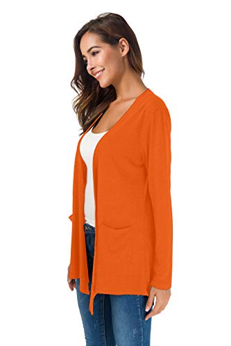 Towncat Cardigans For Women Loose Casual Long Sleeved Open Front Breathable Cardigans With Pocket (Orange, S) #TOP3