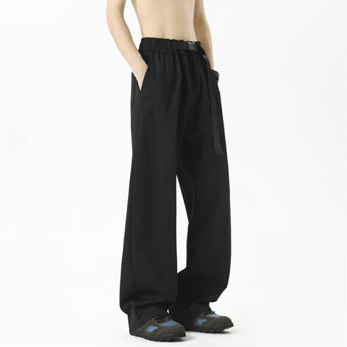 Seidarise Men's Casual Beige Pants, Loose Fit with Black Belt Detail, Ideal for Daily Outings3