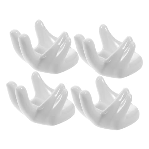 Garneck 4 Pezzi Supporto per Tazza di Uova a Forma di Mano Contenitori di Uova novità Portauovo Deposito Portauova Piano Porta Uova Porta Uova di Pasqua Simpatico Portauova Ceramica Bianca