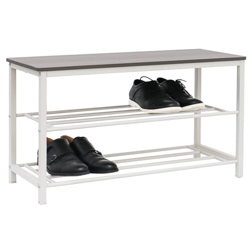 DuneDesign Banco Zapatero Metálico - 80x30x45 Estante Guarda Zapatos con Asiento Madera - Banqueta Recibidor - Mueble Organizador para Entrada Pasillo Baño - Baúl de Almacenaje Dormitorio Puf Cama