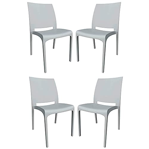 LIBEROSHOPPING.eu - LA TUA CASA IN UN CLIK Volga Chaise de Style Moderne, élégante, Robuste, en polypropylène empilable, pour intérieur et extérieur (Gris 4 Chaises)