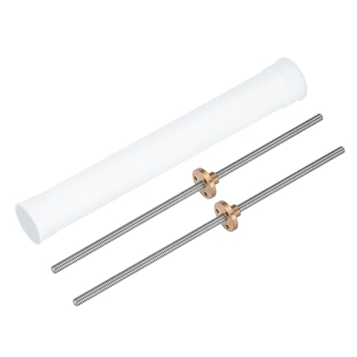uxcell 2 Pcs 200mm Tr5X1 Lead Screw with Brass Nut (1mm Pitch, 1 Start, 1mm Lead), 304 Stainless Steel Screw Bar Printer Upgrade Parts with Plastic Packaging Tube, Silver
