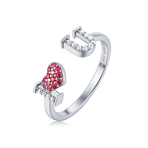 FOREVER QUEEN I Love You Ring Gift For Wife Girlfriend Mom Daughter 925 Sterling Silver White gold Heart Inscription Jewelry CZ Adjustable Open Ring for Women Girls Valentine's Day Mother‘s Day Gift