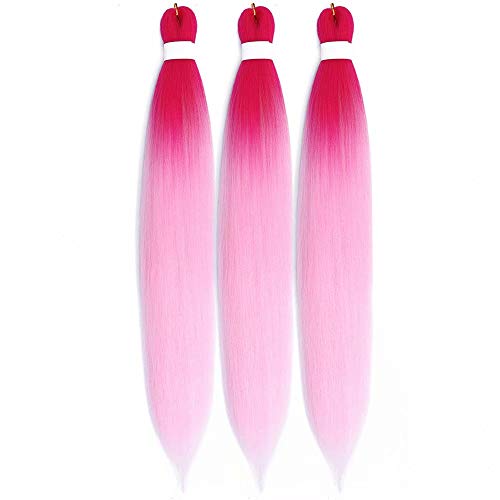 Braiding Hair Pre stretched Ombre Pink Braiding Hair Extension Hair Braid 24Inch Pack of 3