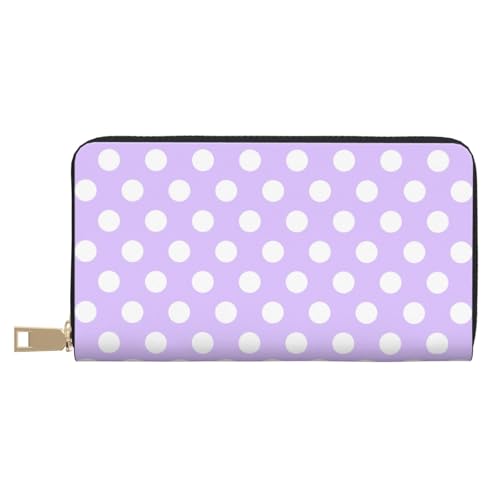 Leather Thin Slim Wallets for Women Men - Fashion Light purple polka dot print (F) Card Wallet Holder with Zipper