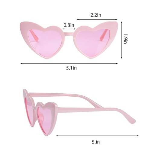6 Pack Heart Sunglasses Neon Colors Cat Eye Love Shaped Sunglass Vintage Cute Sun Glasses for Halloween Cosplay Party2