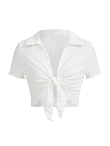 Milumia Women Tie Front Crop Tops Sexy Deep V Neck Y2k Going Out Rave Shirts