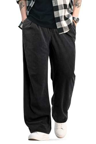 Mens Baggy Corduroy Pants Vintage Casual Pants for Men with Belt Loop