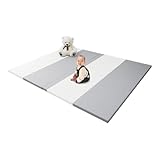 WEIMALL プレイマット 赤ちゃん 防水 抗菌 ベビープレイマット シームレスプレイマット 折りたたみ ノンホルムアルデヒド 床暖房OK 防音 騒音 厚み4cm クッション トレーニング（グレー×ホワイト,160×200×4cm)PMAT008GY