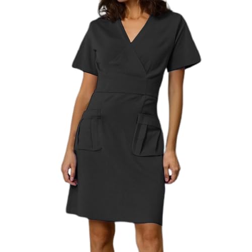 Generisch Women's Short Sleeve V-Neck Dress, black, S